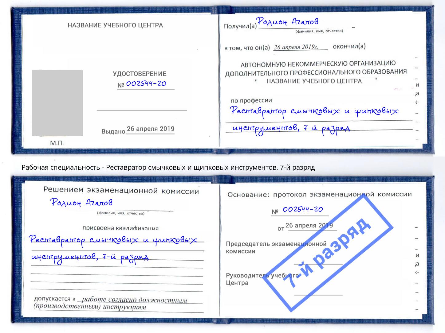 корочка 7-й разряд Реставратор смычковых и щипковых инструментов Чехов