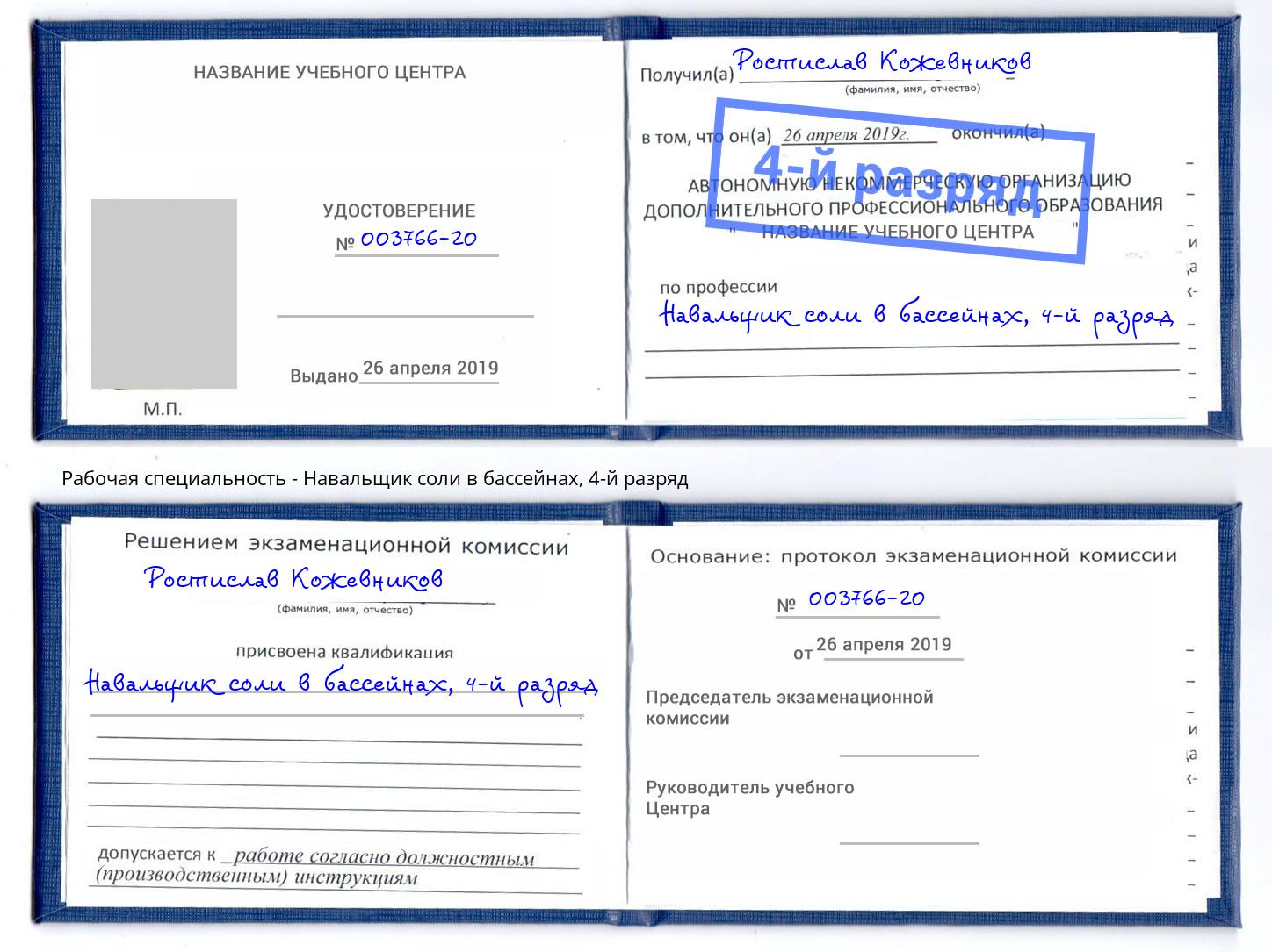 корочка 4-й разряд Навальщик соли в бассейнах Чехов