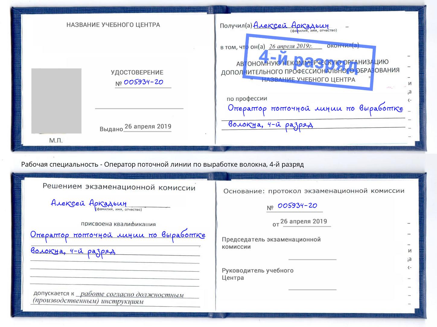 корочка 4-й разряд Оператор поточной линии по выработке волокна Чехов