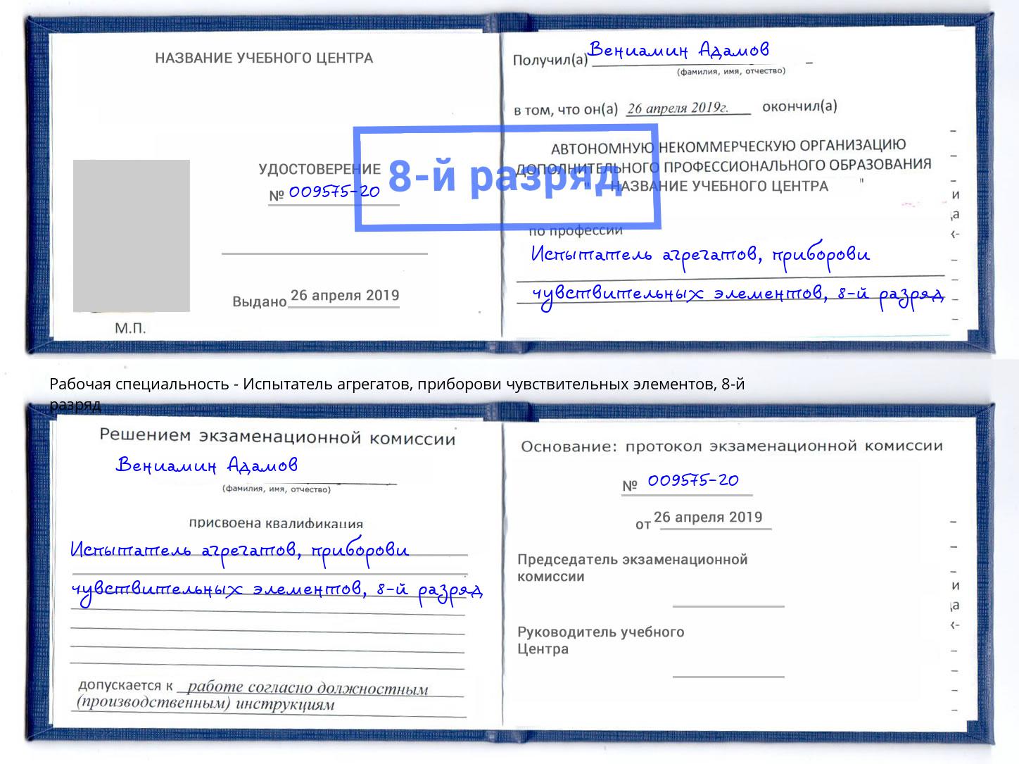 корочка 8-й разряд Испытатель агрегатов, приборови чувствительных элементов Чехов